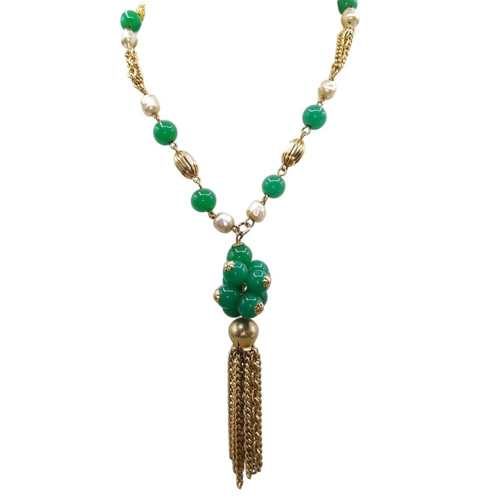 Possible Unsigned Haskell Baroque Pearl and Green Peking Glass Beads Tassel Neck